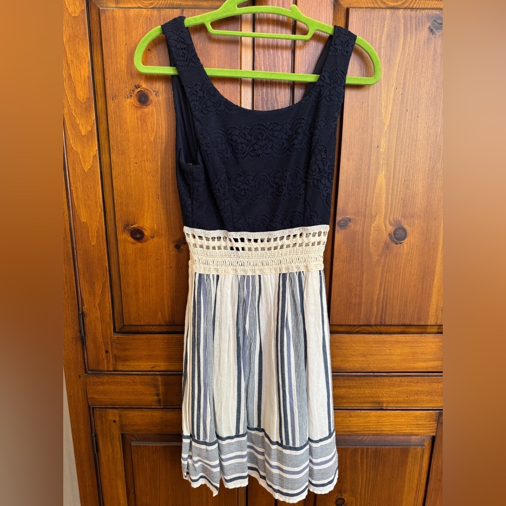 Trixxi Girl by Nordstrom Size 5 Navy and Cream Lace & Striped Tank Dress NWT